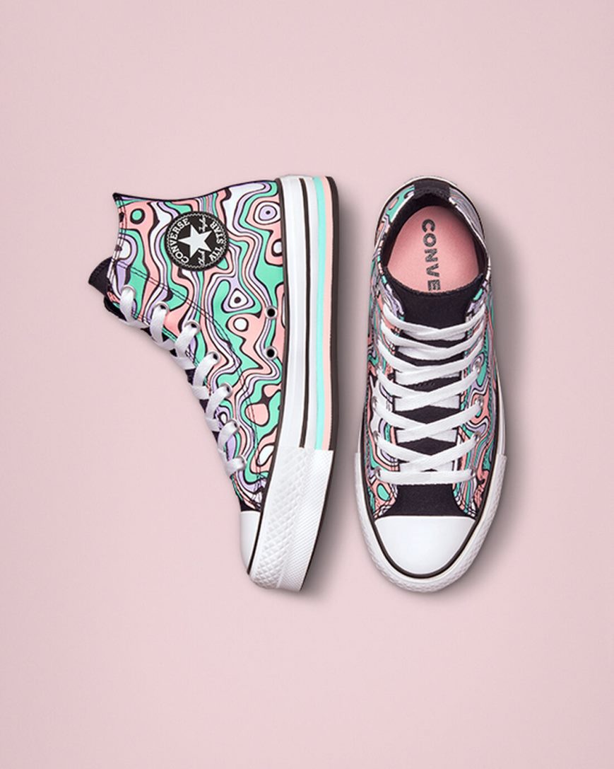 Zapatos Plataforma Converse Chuck Taylor All Star Lift Color Swirl Altas Niña Turquesa Claro Coral | PE 7E2580